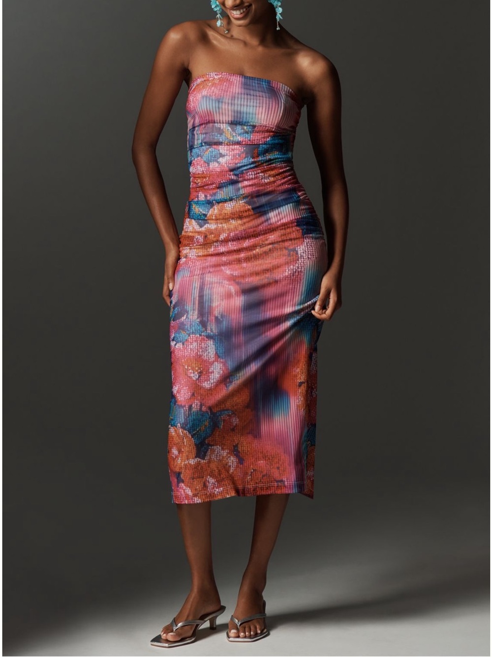 Anthropologie Strapless Floral Midi Dress